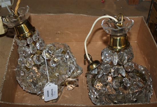 Pair gilt crystal bag chandeliers